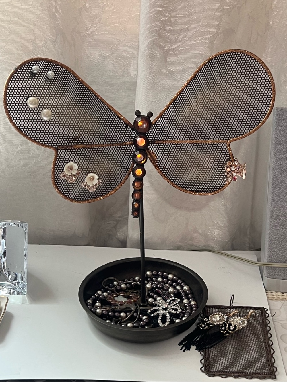 Butterfly Jewelry Stand - Bronze Metal Earring Holder